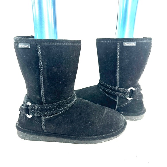 Bearpaw Adele Women Size 9 Wide Black Suede Boot Winter Braided Harness - Picture 6 of 10